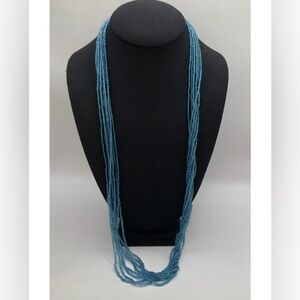 Vintage Long Turquoise Blue Seed Bead Necklace 8 Strand Barrel Clasp 30”